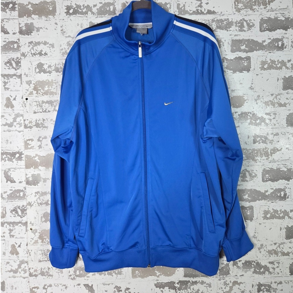 Nike Track Jacket Mens L Blue Full Zip Silver Logo Y2K Streetwear Sportswear